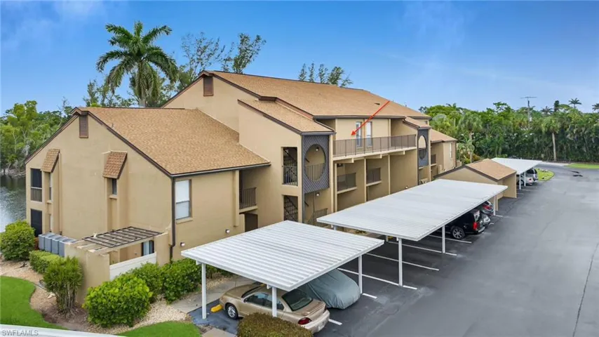 Arrow pointing to condo unit, assigned covered parking