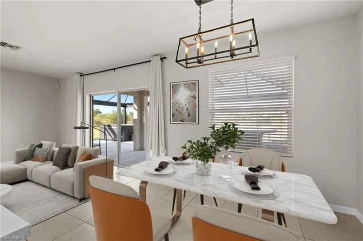 View of tiled dining room