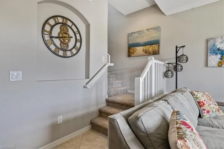 Stairway with tile patterned floors