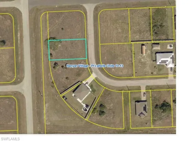 Aerial map of property and surrounding area featuring property parcel outlined