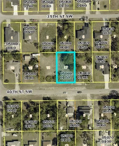 Aerial view of property's location featuring property parcel outlined