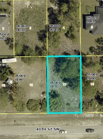 Aerial overview of property's location with property boundaries highlighted