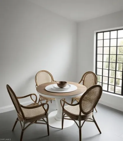 Photo includes reality renovation and/or staging to showcase the possibility of the dining area. Design services included with purchase!