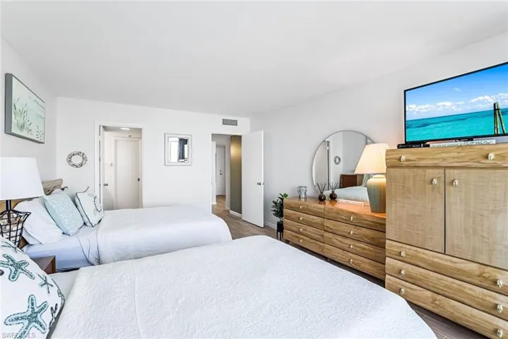 Bedroom with two full-sized beds.