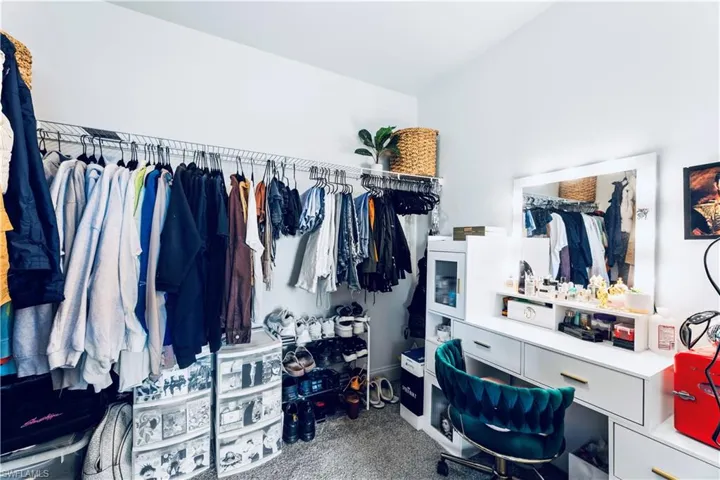 Spacious closet with carpet flooring