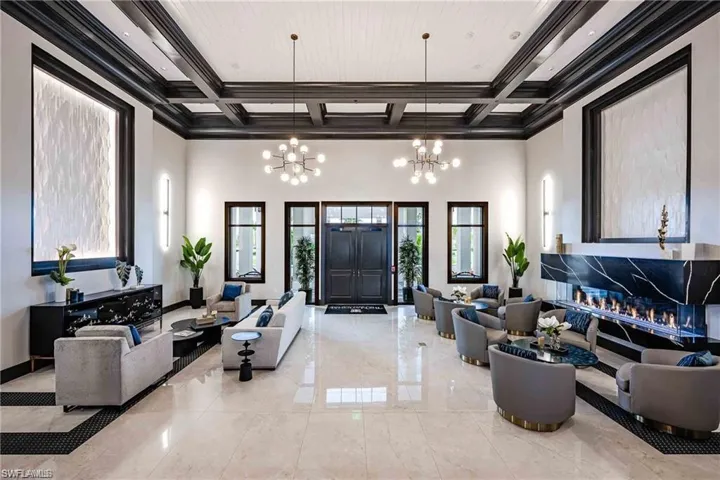 Common area with coffered ceiling