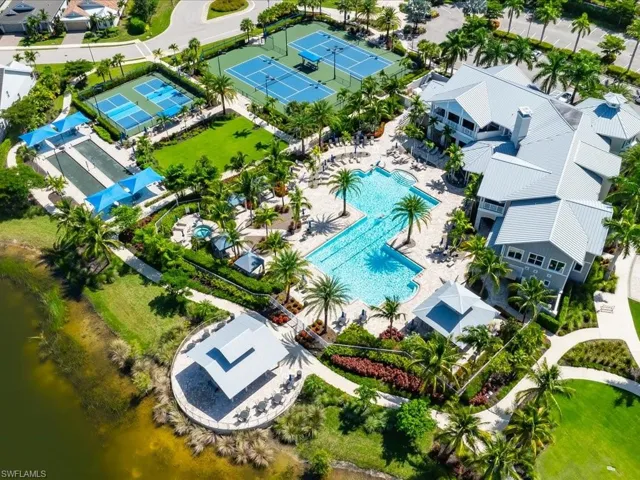 Drone / aerial view of the resort like community amenities