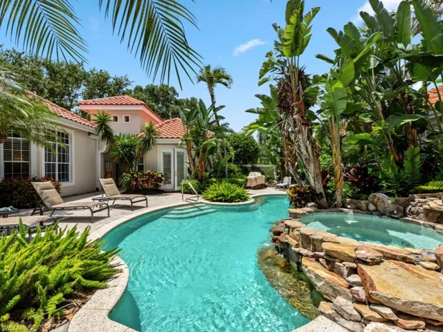 View of courtyard pool and spa