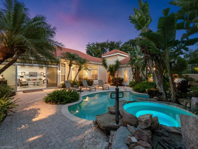 Pool and spa at dusk