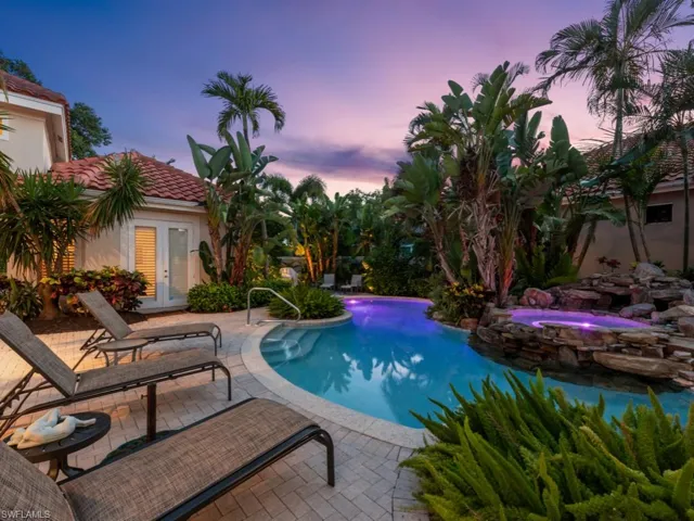 Pool and spa at dusk