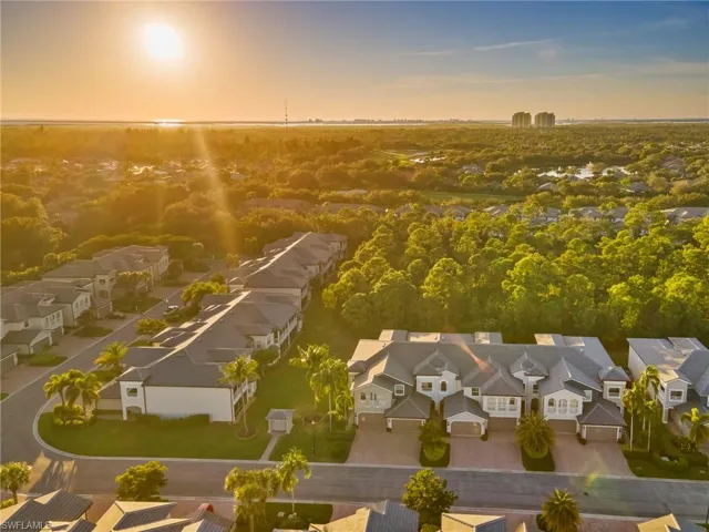 Aerial view at dusk of a residential view