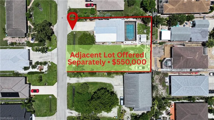 Aerial view of residential area with property boundaries highlighted