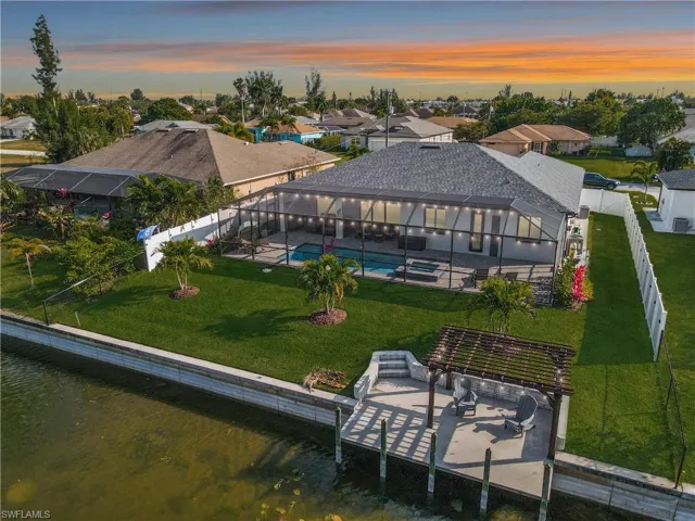 Aerial view at dusk of a residential view