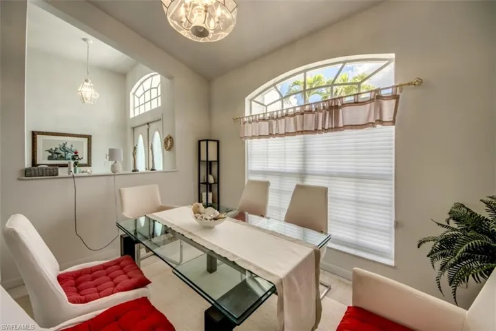 Dining room featuring hanging lights