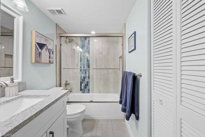 Guest bath is updated and fresh.