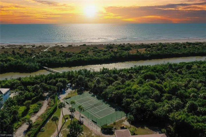 Aerial view at dusk of a water view