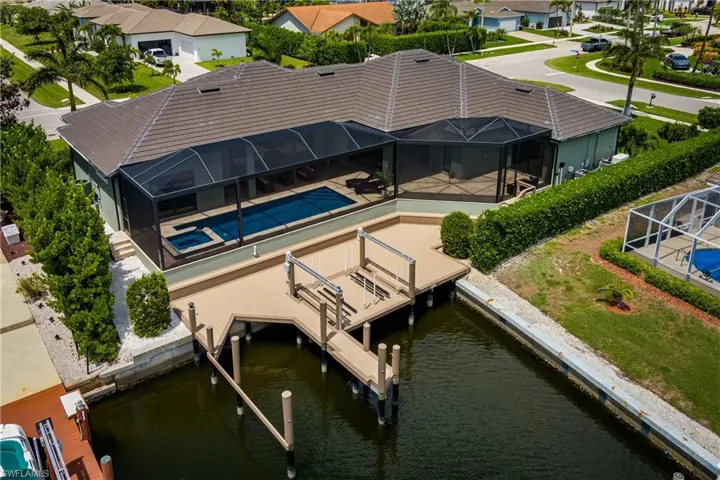 Aerial of dock and rear of home