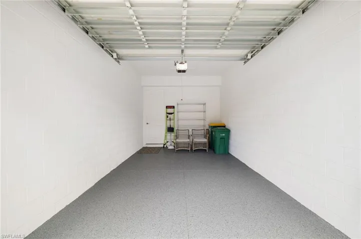 Garage with concrete block wall