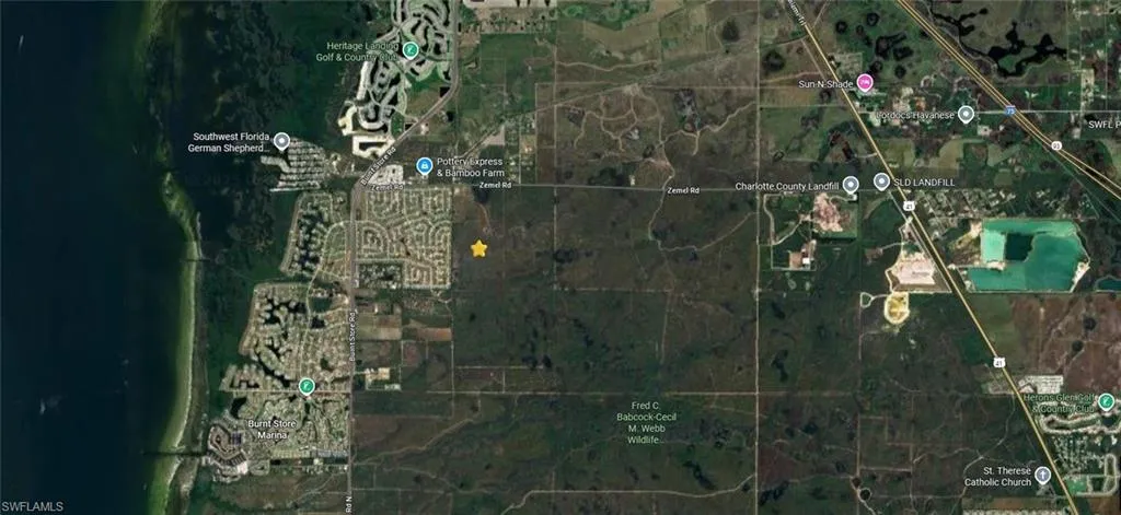 Aerial view of property's location with property parcel outlined