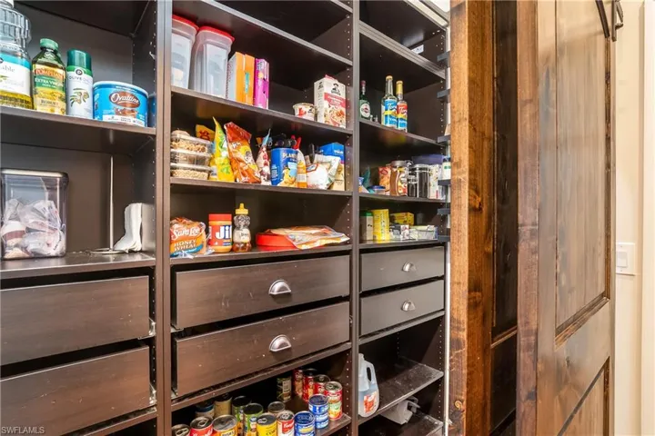 View of walk-in pantry with barn doors