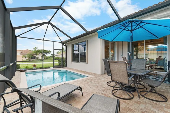 View of pool featuring a lanai and a patio