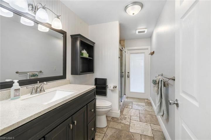 Lovely Corian counters in the guest/pool bathroom