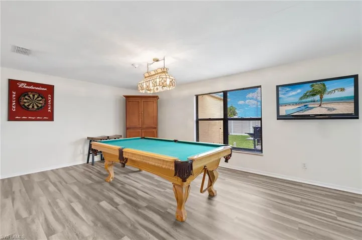 Pool table comes with the home.