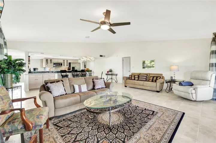 Long View of the Great Room, Large Porcelain Tile in Brick Pattern