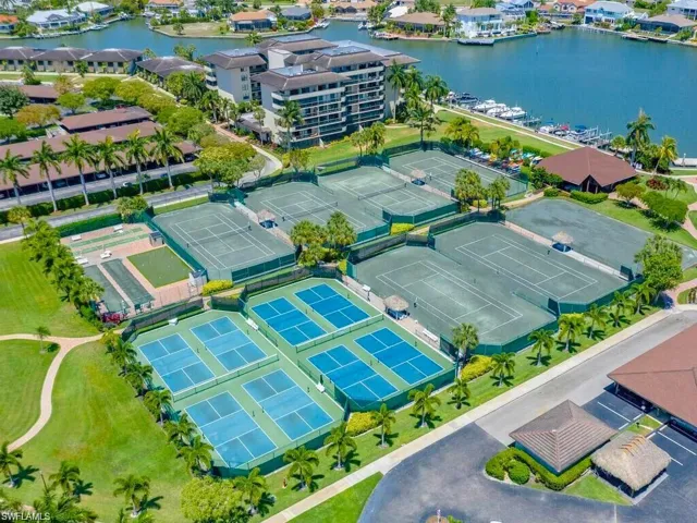 Aerial view of a nearby body of water