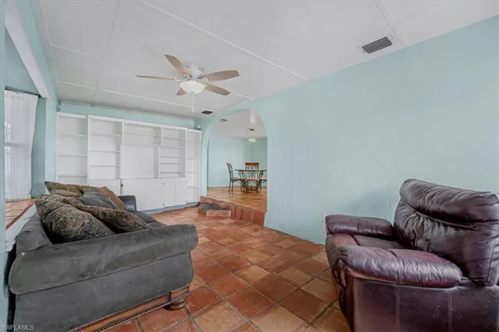 Living room with built in shelving
