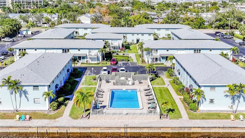 Aerial view of a pool