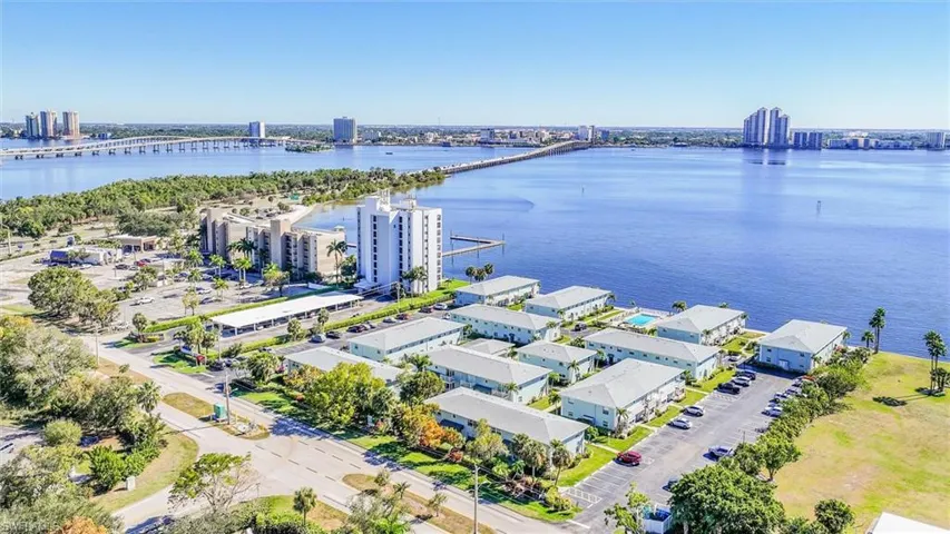View of urban area featuring a notable bridge and the Caloosahatchee River