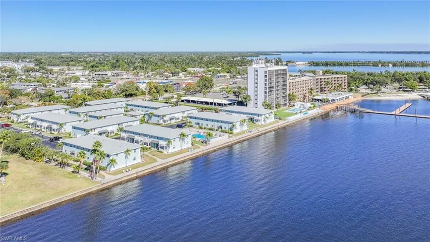 Bird's eye view of the North Side of the Caloosahatchee River in North Fort Myers and apartment complex