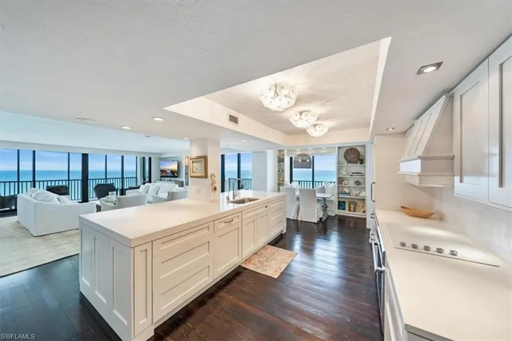 Kitchen is open to the living room and dining area