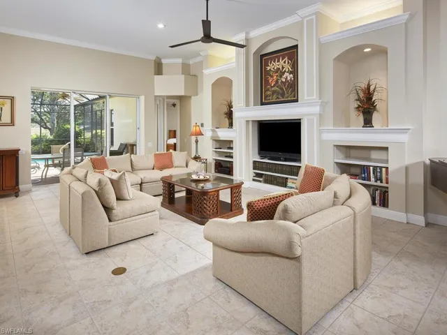 Spacious great room for relaxing or entertaining. Custom millwork and molding throughout.