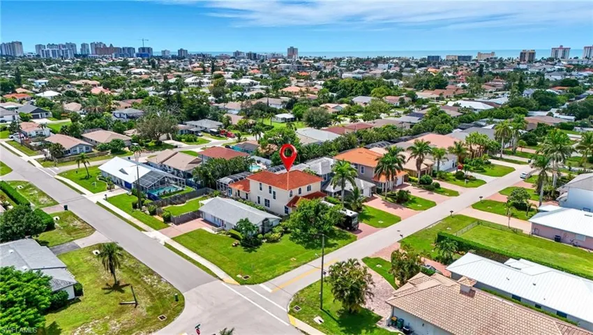 Drone / aerial view of city skyline