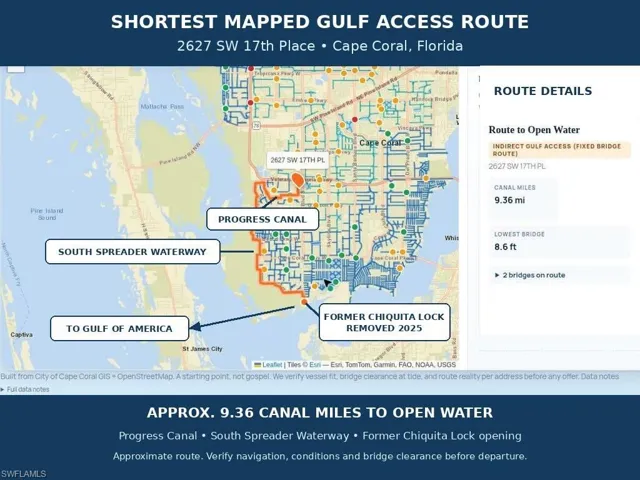 Route Map. Illustrating a mapped water access route from the property to open water