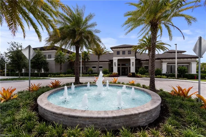 Entrance to Clubhouse with fountain.
