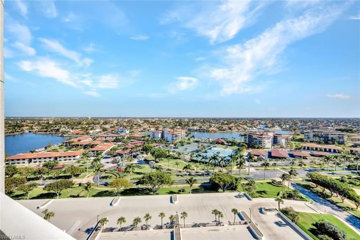 Aerial view of a nearby body of water