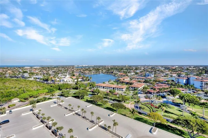 Aerial view of a nearby body of water