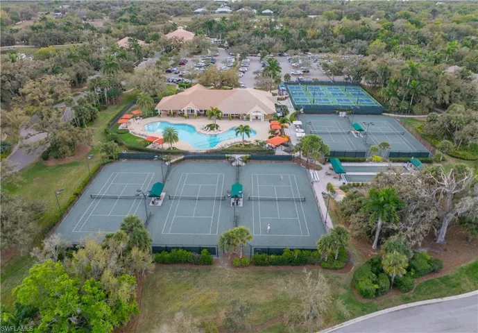 Drone / aerial view of a pool area