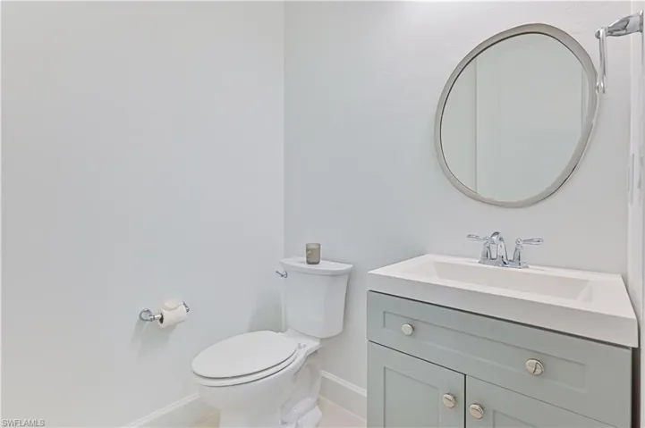 Half bathroom with vanity and toilet