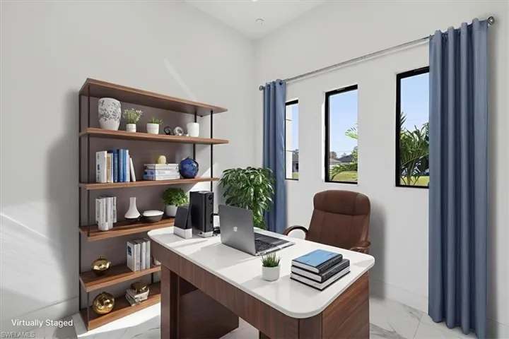 Office featuring light marble finish floors and baseboards