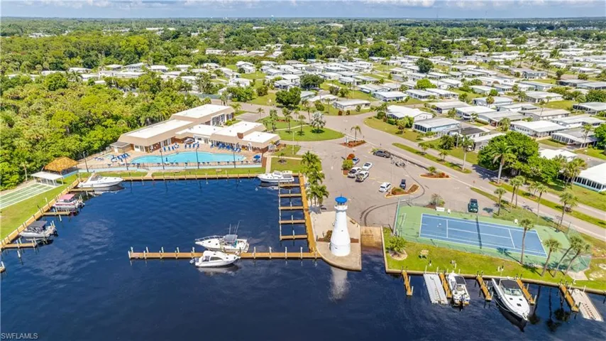Community center, pools, tennis/pickleball courts, docks