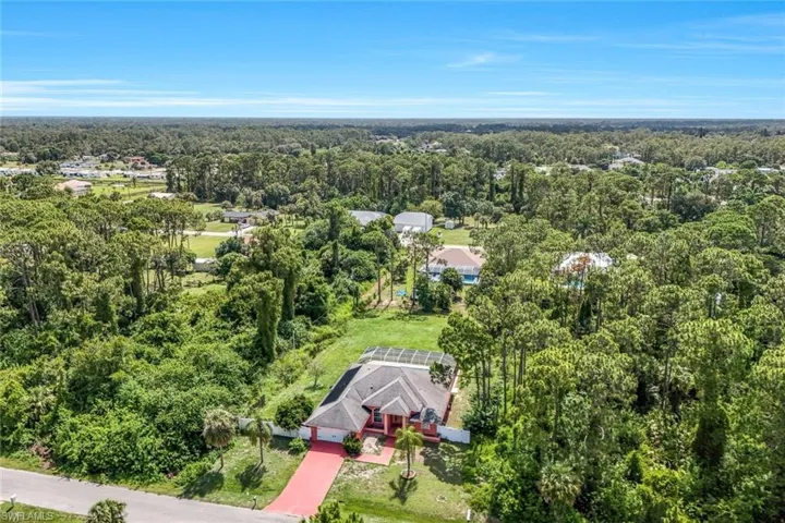 Aerial view of a heavily wooded area