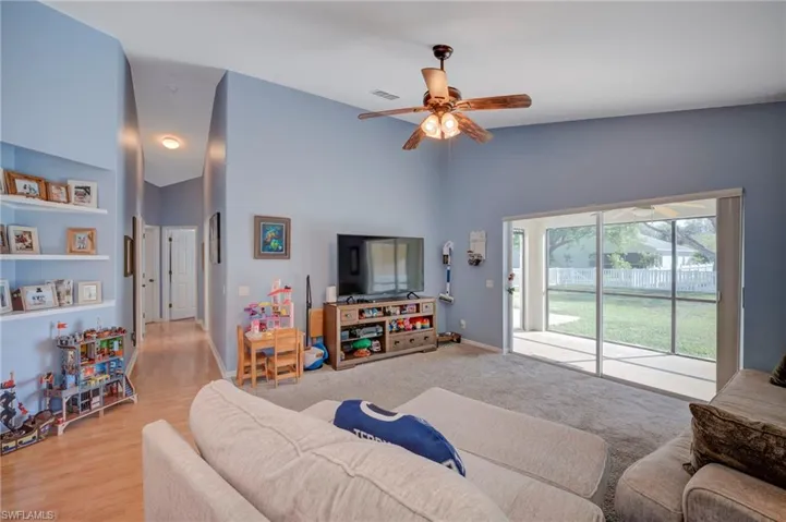 Family room open to backyard