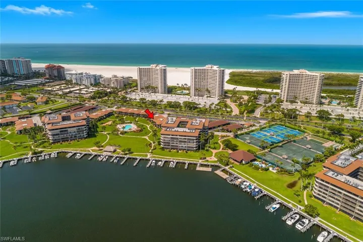 Drone / aerial view of a nearby body of water