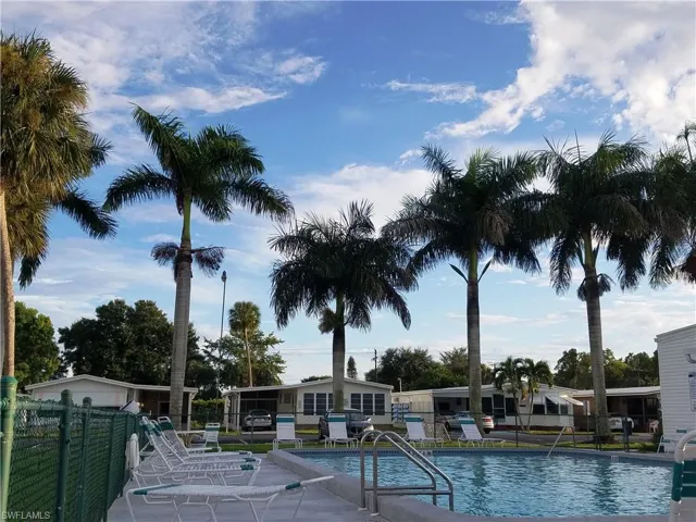 Community pool with fence