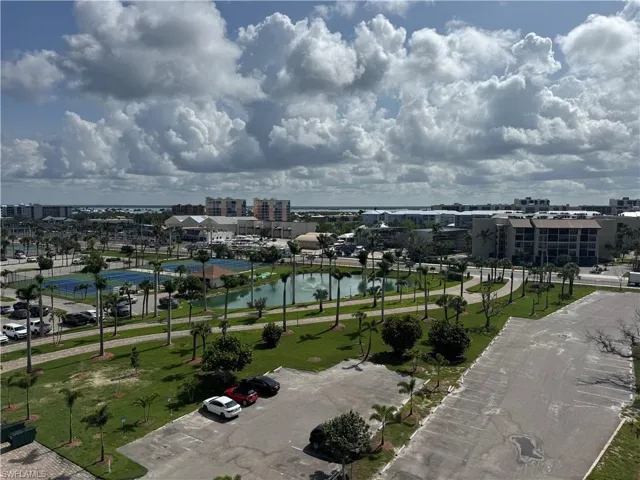 Aerial view of a nearby body of water