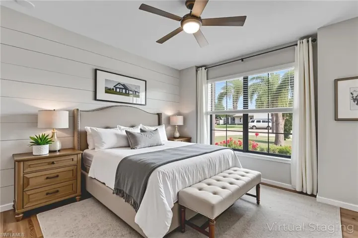 Virtually Staged - Add a shiplap wall and soft colors to transform this bedroom